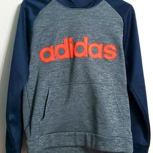 Like new hooded boys size large 14/16 blue, grey and orange sweatshirt